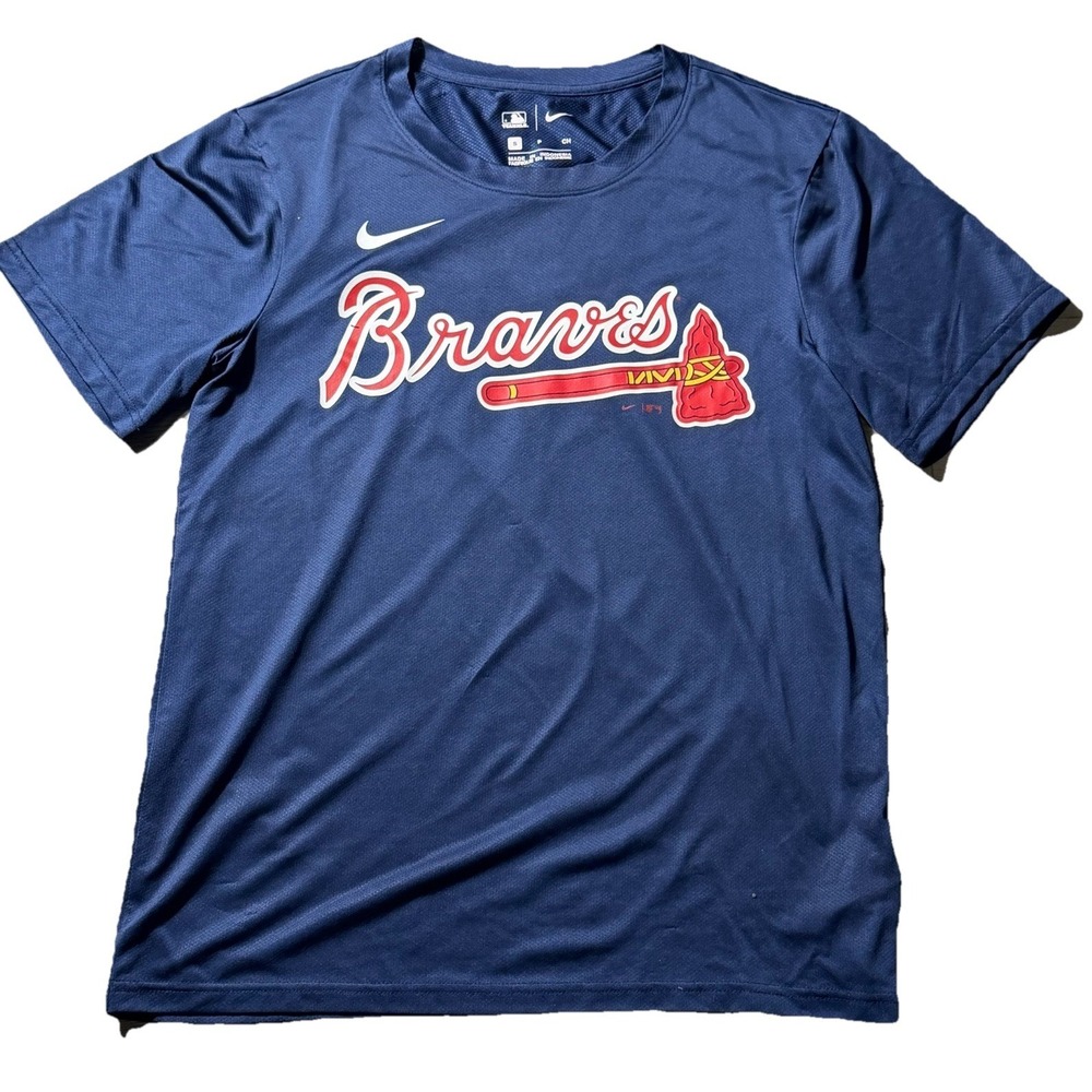 Atlanta Braves MLB Nike Dri-Fit T-Shirt Blue Mens Small Center Swoosh